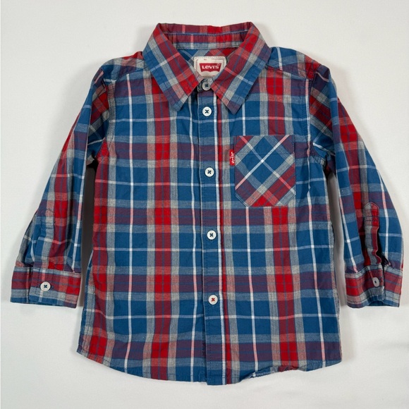 Levi's Other - LEVI’S‎ Baby Boys’ Blue & Red Tartan Plaid Long Sleeve Button Down Flannel 12M